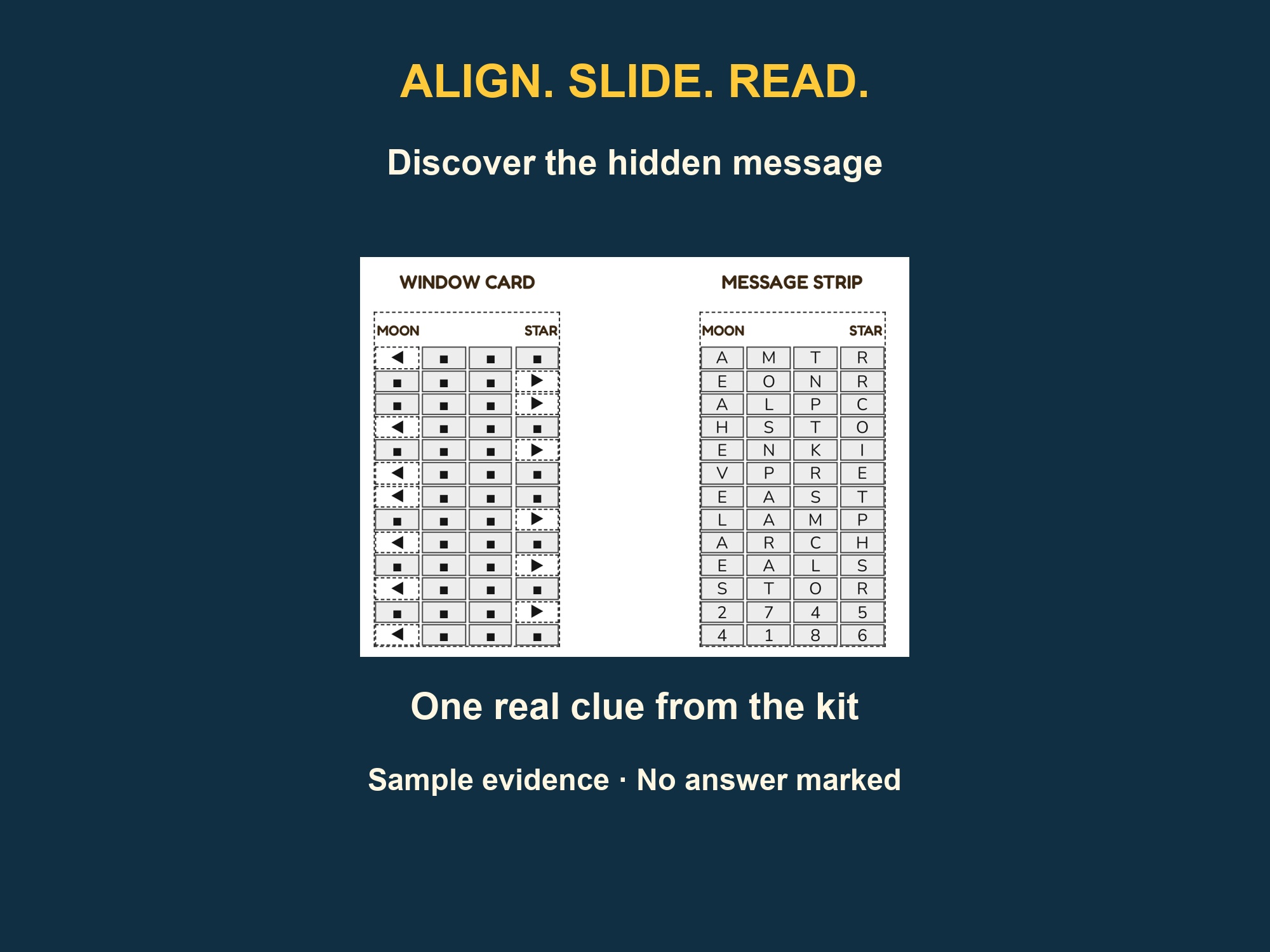 Sample window-card and message-strip puzzle from The Haunted Library Lantern