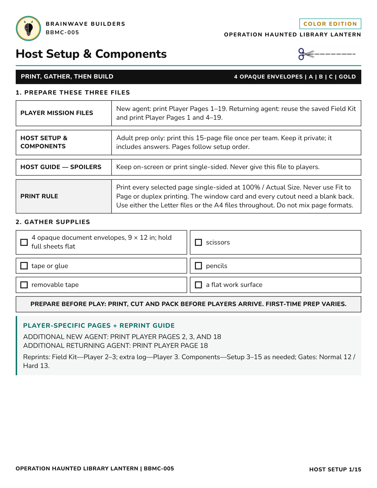 Host Setup & Components sample cover page