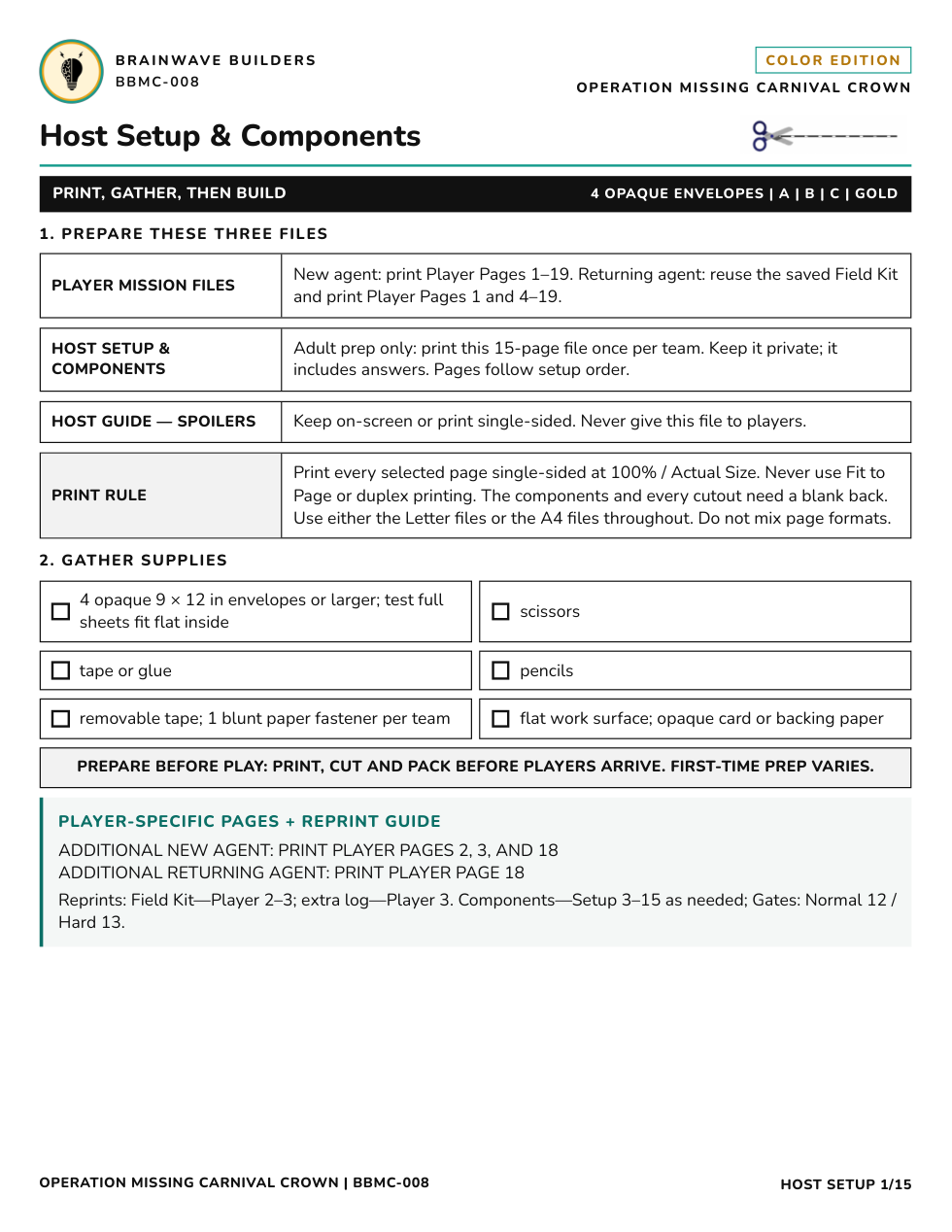 Host Setup & Components sample cover page