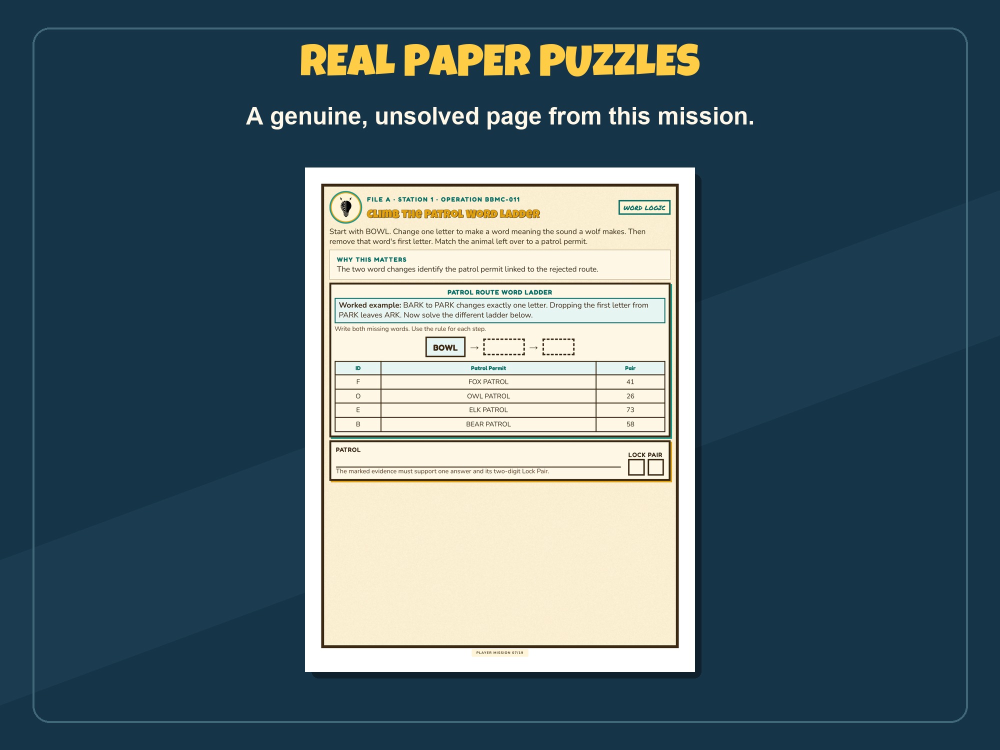 Sample paper puzzle from Campfire Compass