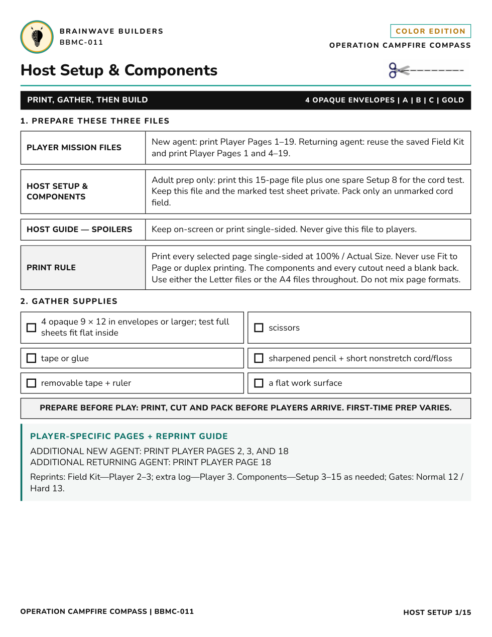 Host Setup & Components sample cover page